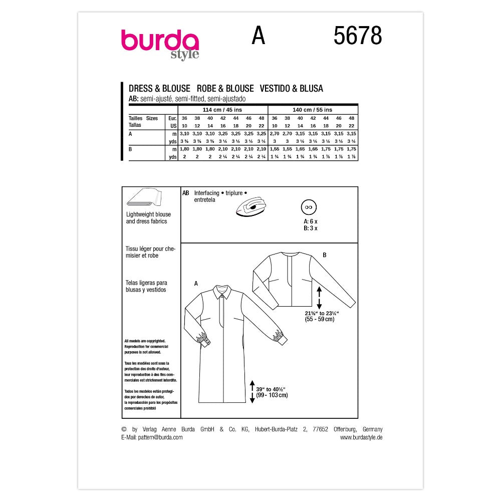 BURDA Mini Dress & Blouse Sewing Pattern 5678
