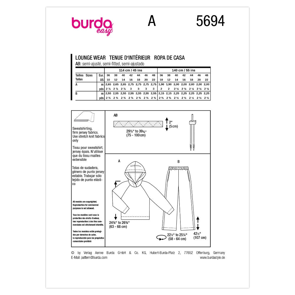 BURDA Hoodie & Joggers Sewing Pattern 5694