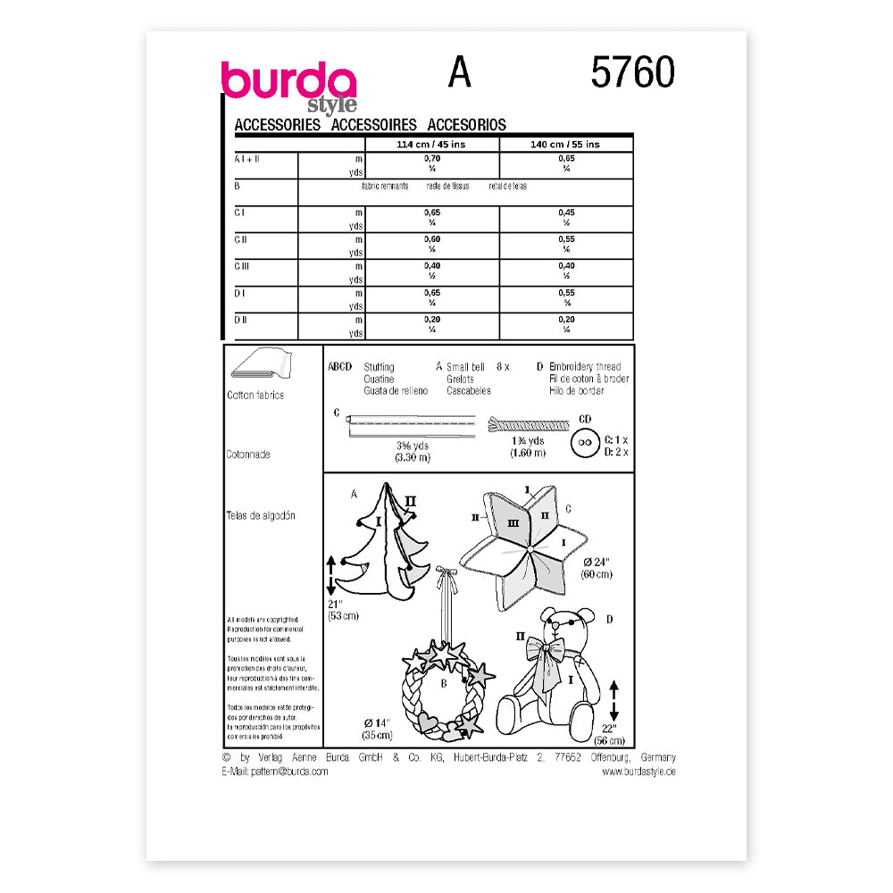 BURDA Envelope Sewing Pattern 5760 Home & Holiday Décor