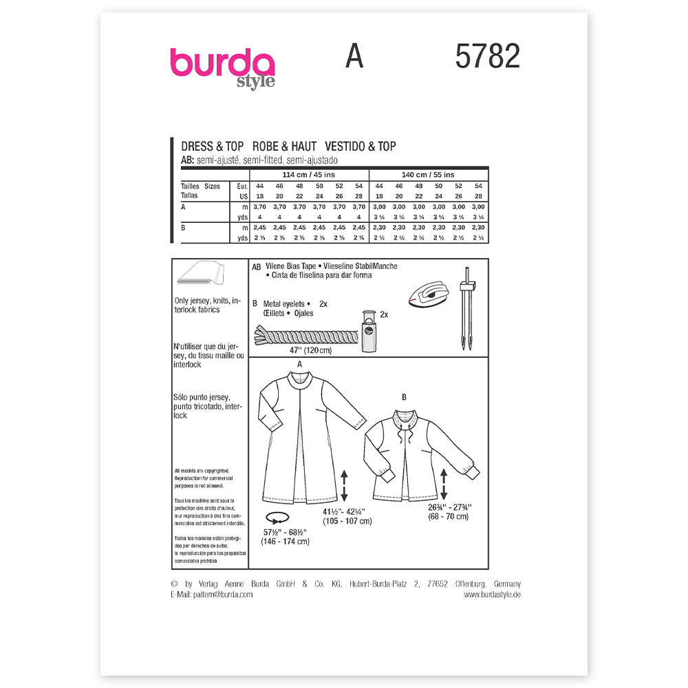 BURDA Sewing Pattern 5782 Dress & Pullover