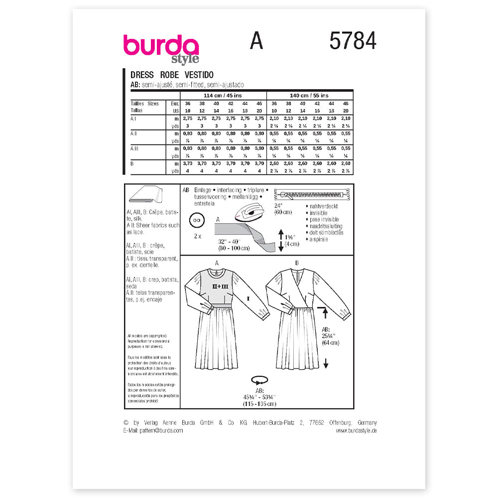 BURDA Sewing Pattern 5784 Dress