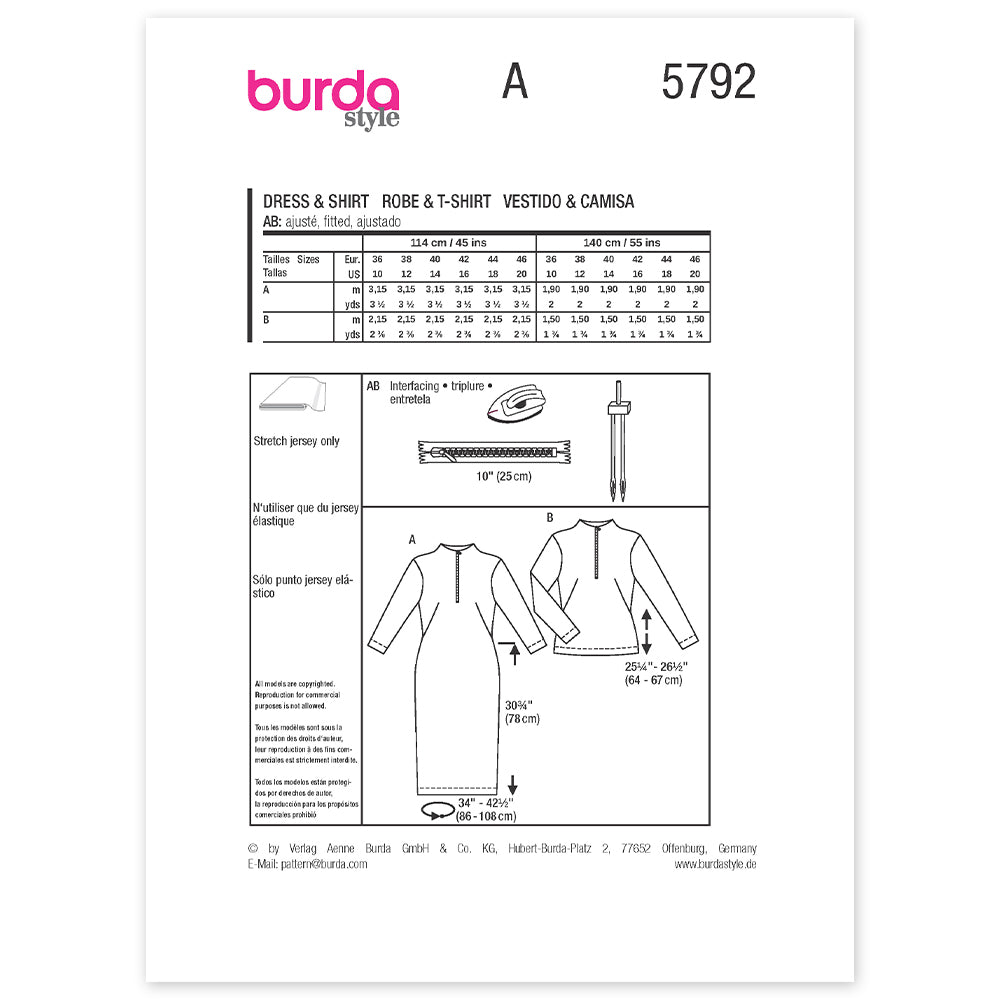 BURDA Sewing Pattern 5792 Dress & Top