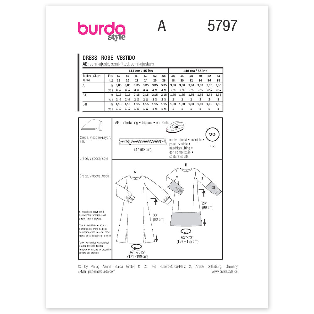 BURDA Sewing Pattern 5797 Dress