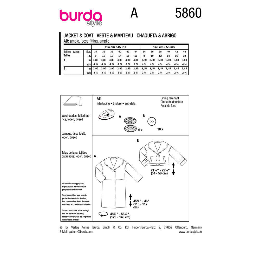 BURDA Pattern 5860 Jacket & Coat