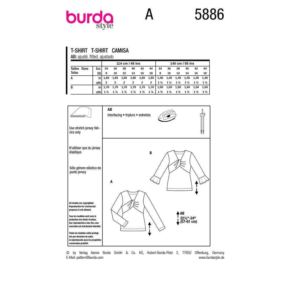 BURDA 5886 Top Sewing Pattern
