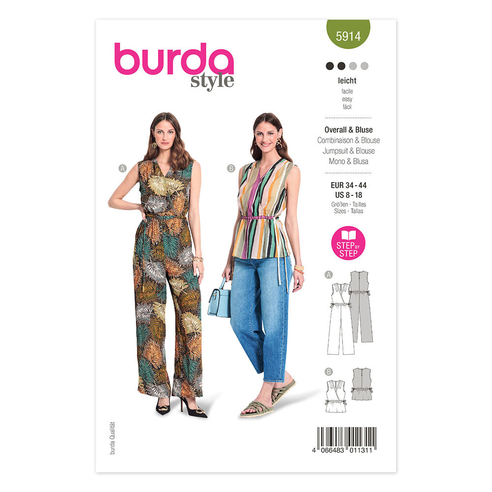 BURDA - 5914 Sleeveless Jumpsuit and Blouse with Elastic Waist