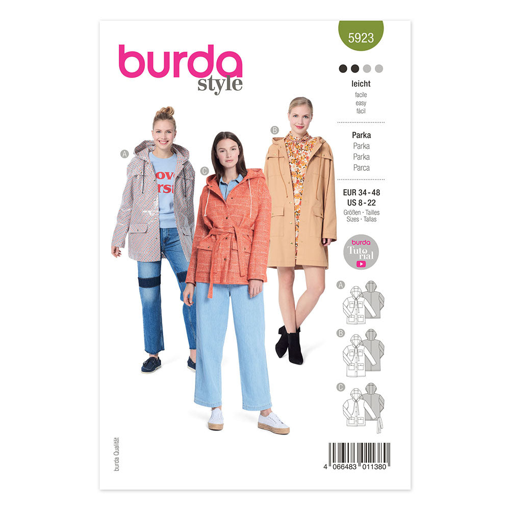 BURDA - 5923 Hooded Jacket with Patch Pockets