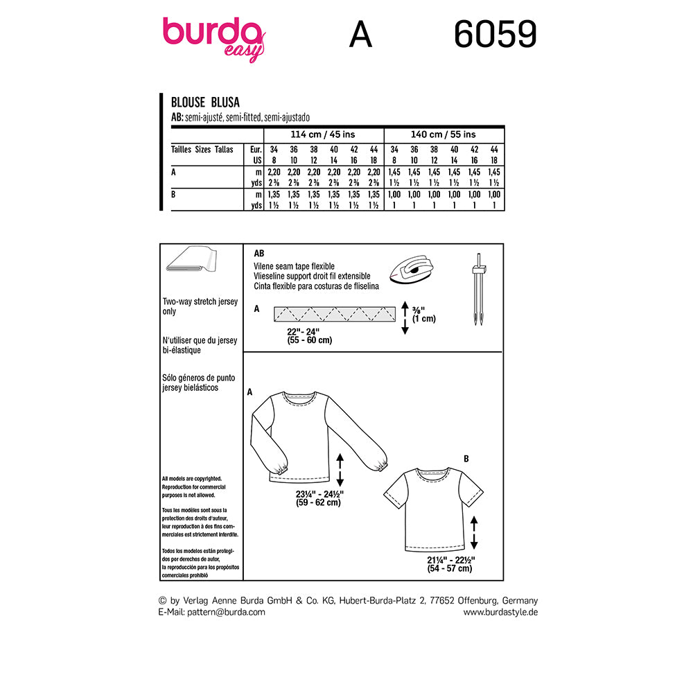 BURDA Top / Blouse Sewing Pattern 6059