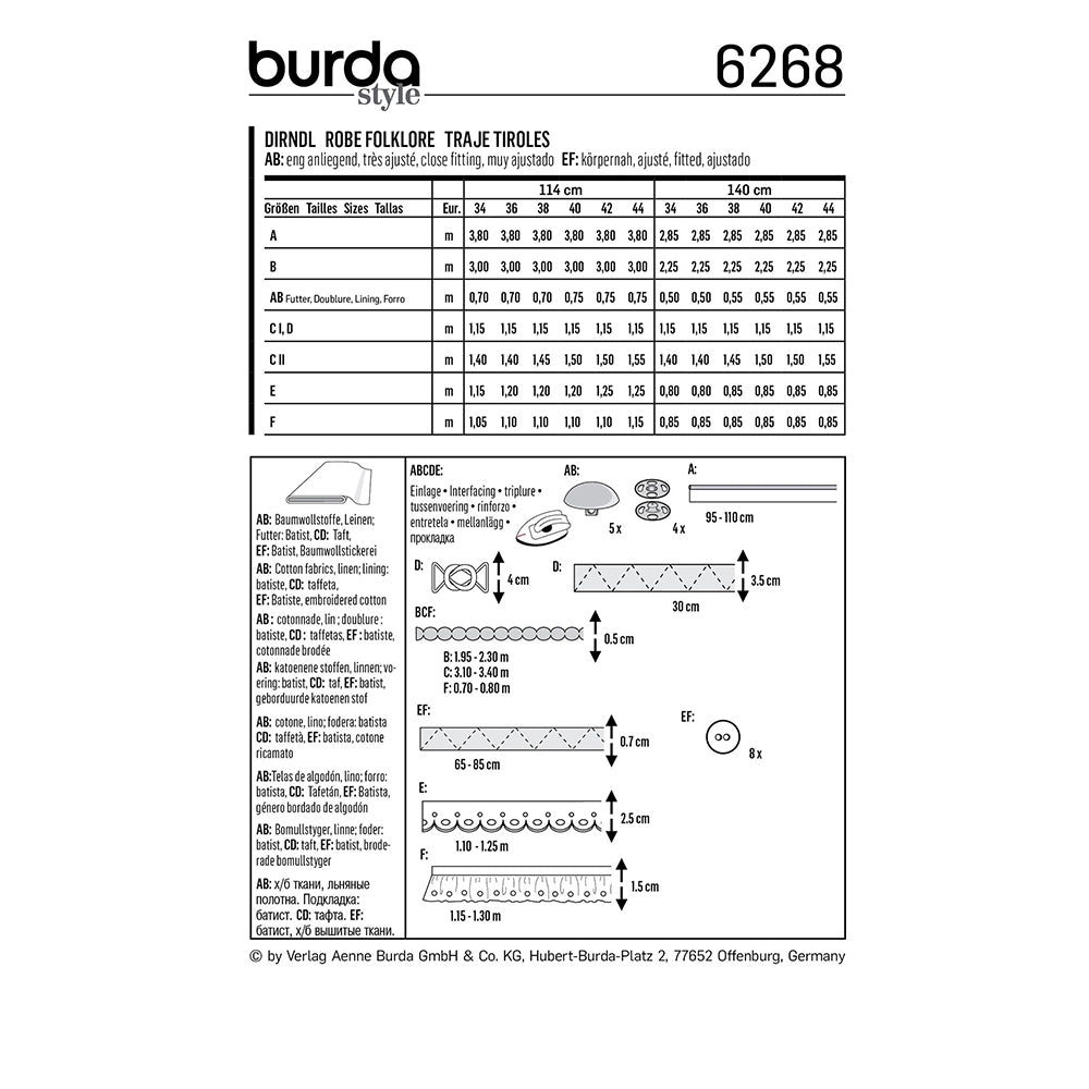 BURDA Sewing Pattern Pattern 6268 Dirndl Dirndl Blouse
