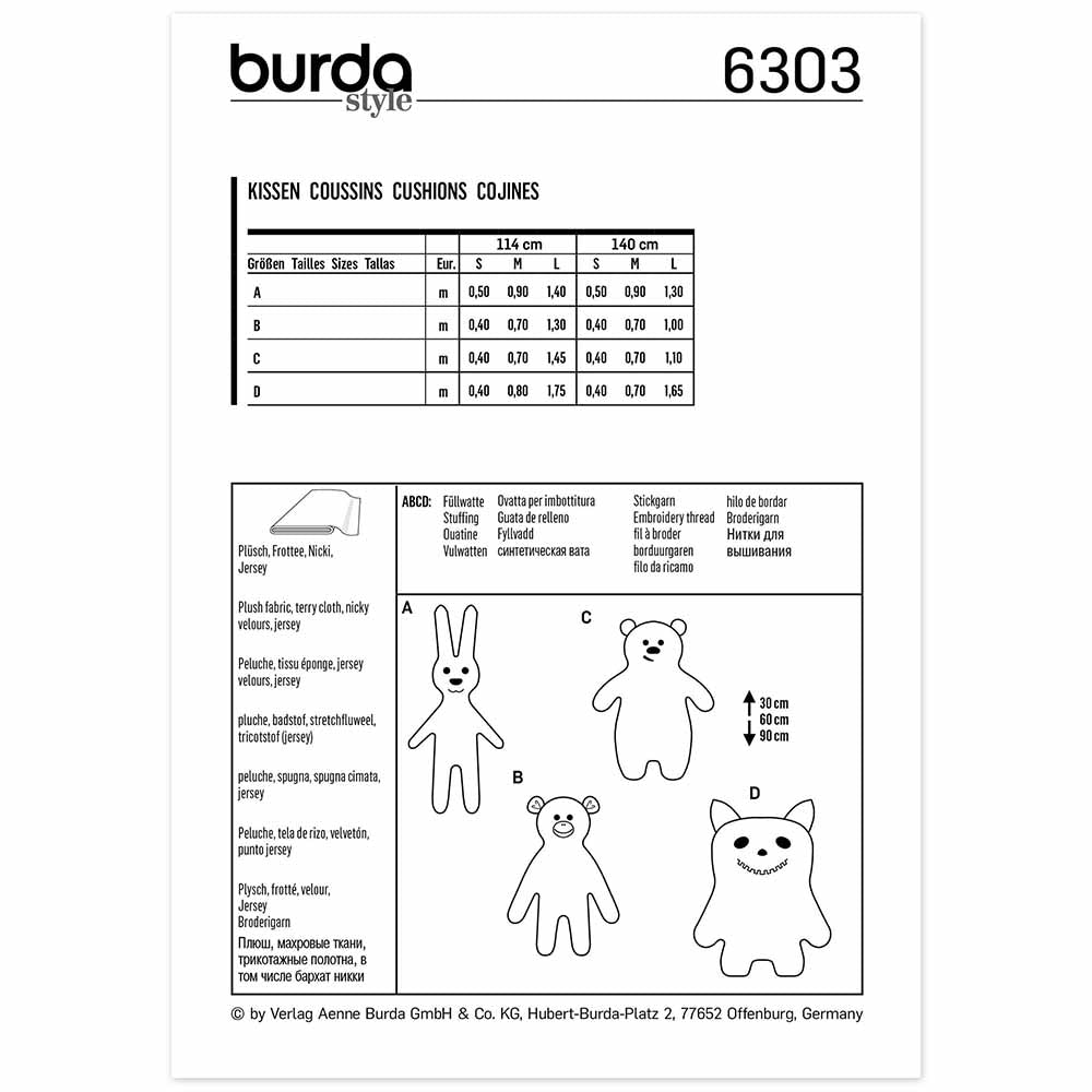 BURDA Sewing Pattern Pattern 6303 Motif Pillow Bunny