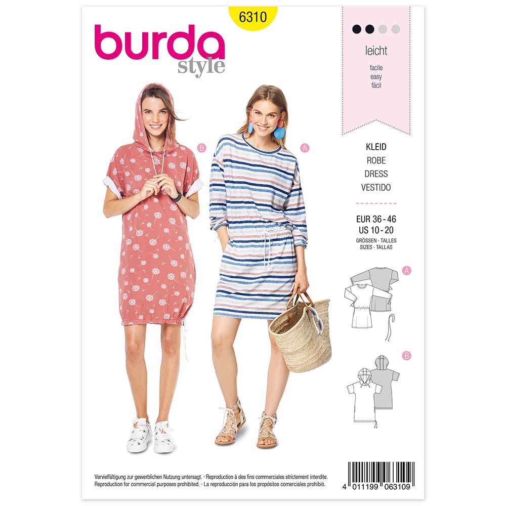 BURDA - 6310 Shirt Dress - Hooded Dress - Drawstring Casing