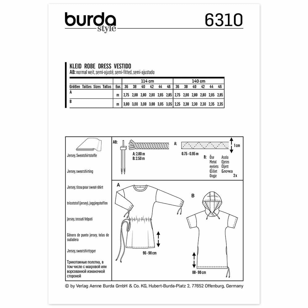BURDA Sewing Pattern Pattern 6310 Shirt Dress Hooded Dress