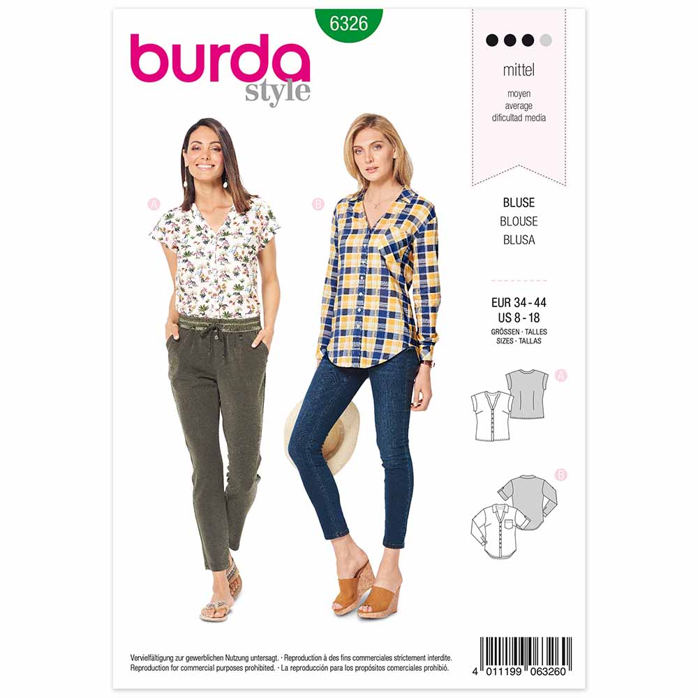 BURDA - 6326 Shirt Blouse - V-Neck with Neckline Band - B with Collar
