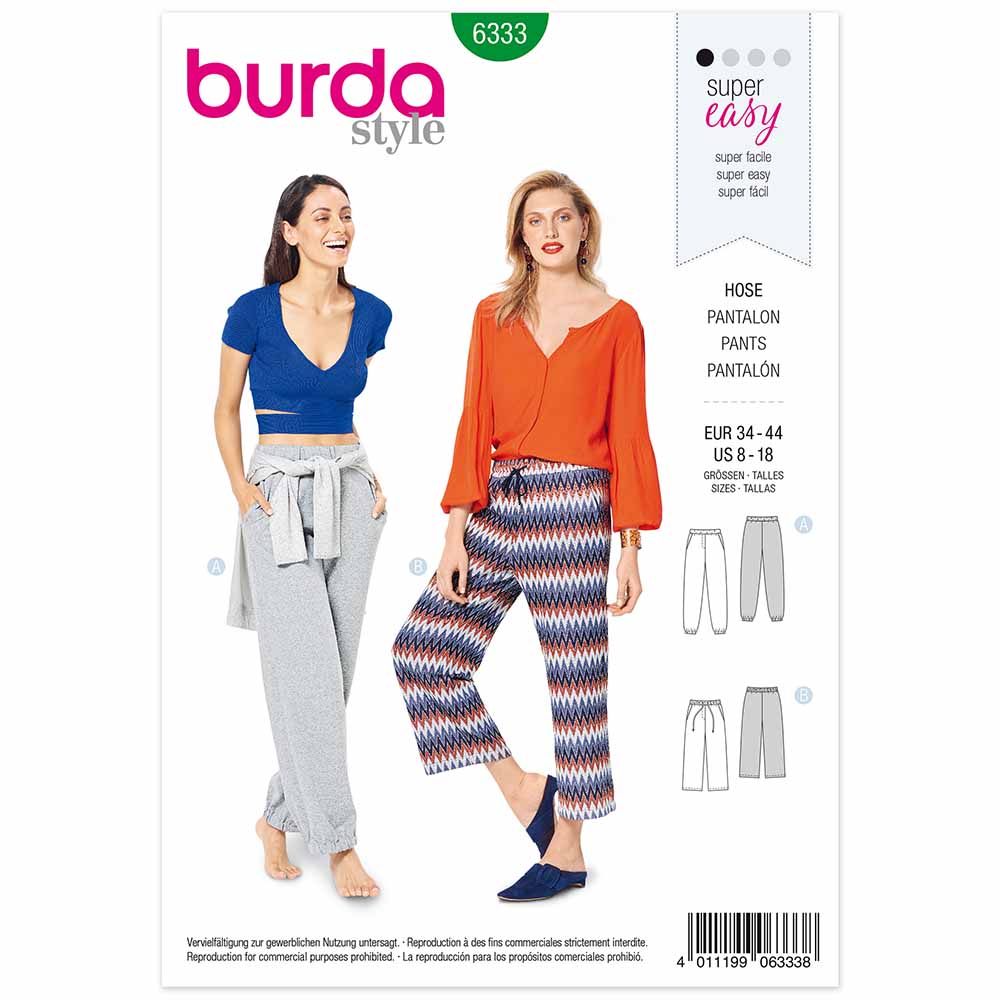 BURDA - 6333 Jogging Pants with Elastic and Drawstring Waist - Pockets