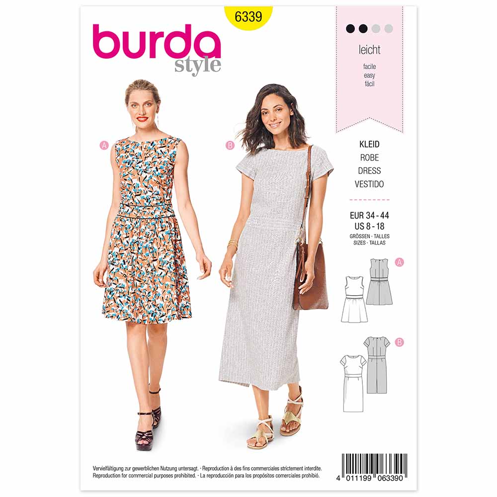 BURDA - 6339 Dress with Waistband - Shallow Neckline