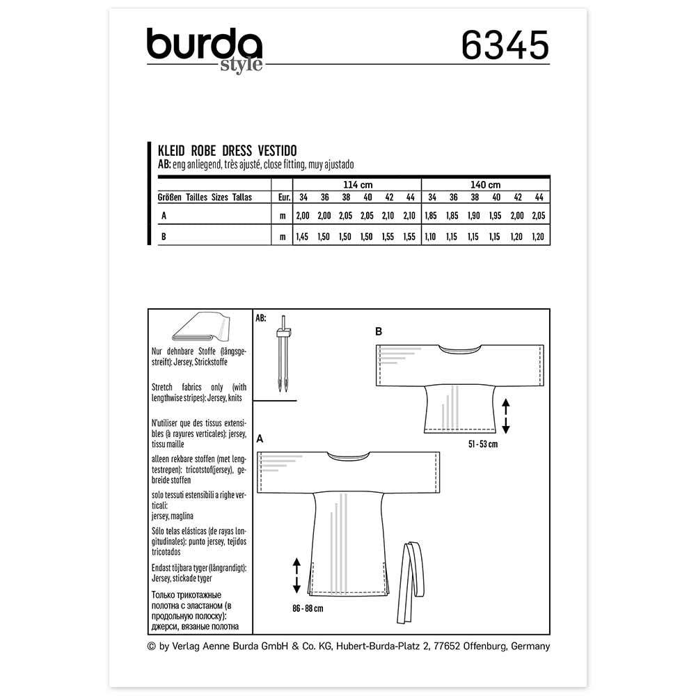 BURDA Sewing Pattern 6345 Top & Dress, Wide Sleeves