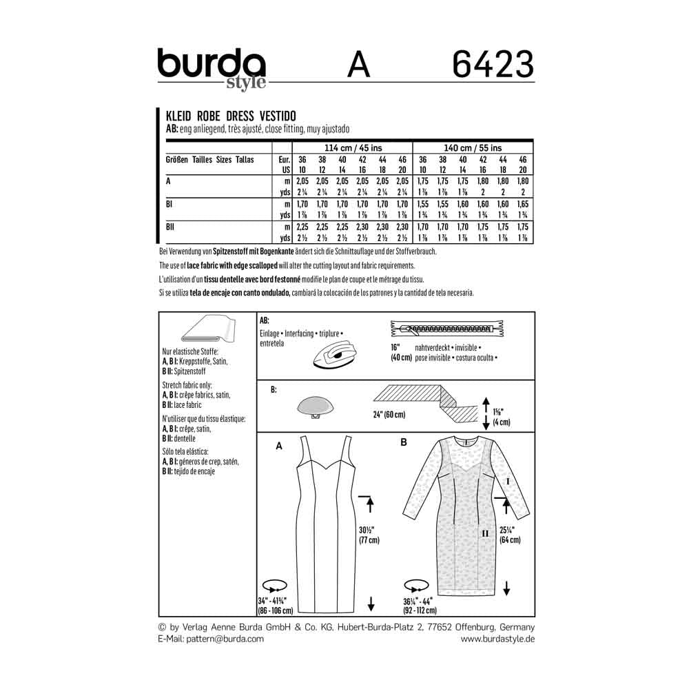 BURDA Sewing Pattern 6423 Strap Dress With Lace Overdress Option