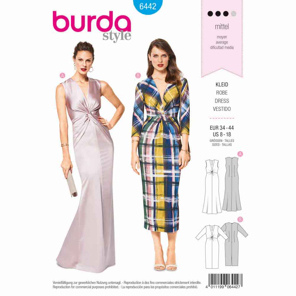 BURDA - 6442 Stretch Dress - Evening Dress - Front Twist