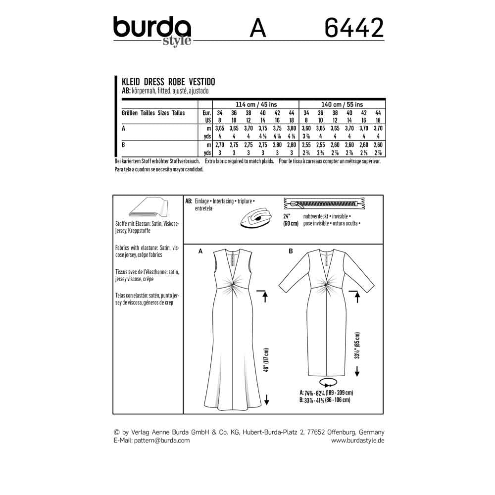 BURDA Sewing Pattern 6442 V-Neck Dress With Front Twist Detail