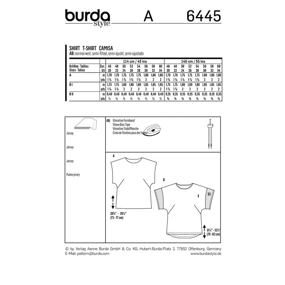 BURDA Sewing Pattern 6445 Top Overcut Shoulders Round Neckline