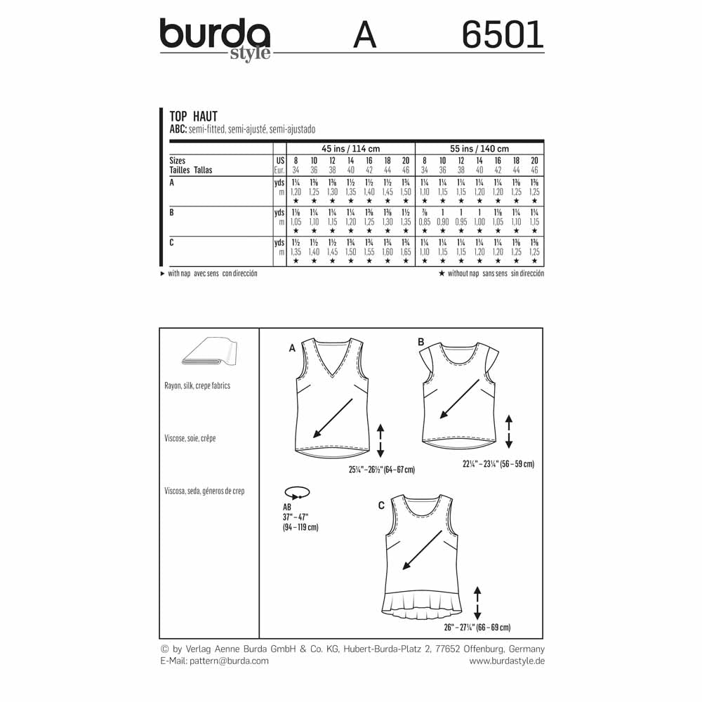 BURDA Sewing Pattern 6501 Bias-Cut Tops