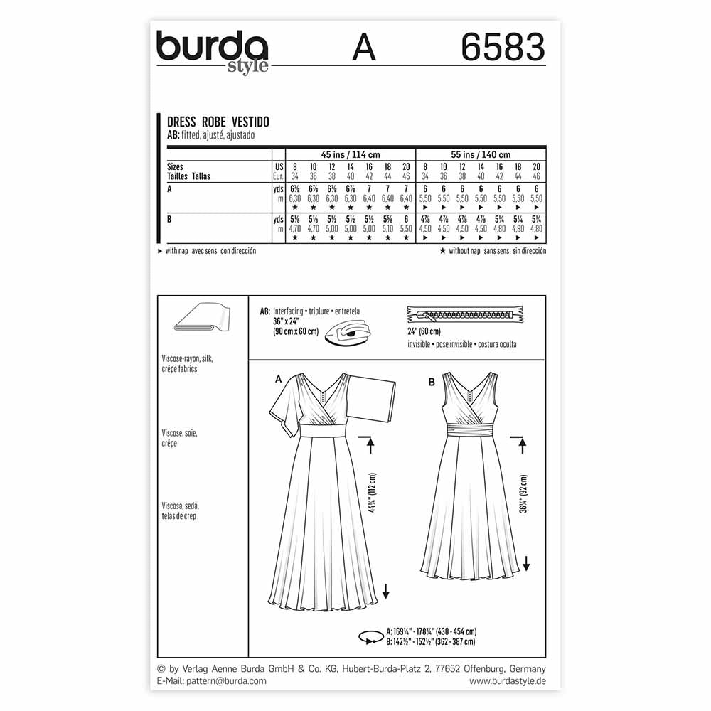 BURDA Sewing Pattern Pattern 6583 Ladies Dress