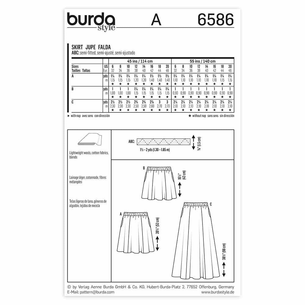 BURDA Sewing Pattern Pattern 6586 Ladies Skirt