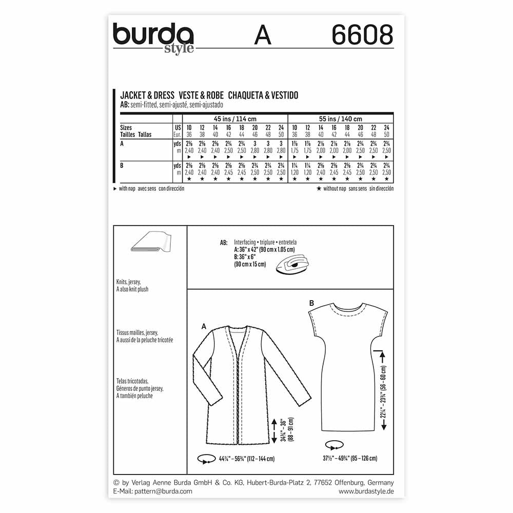 BURDA Sewing Pattern Pattern 6608 Ladies Jacket & Dress