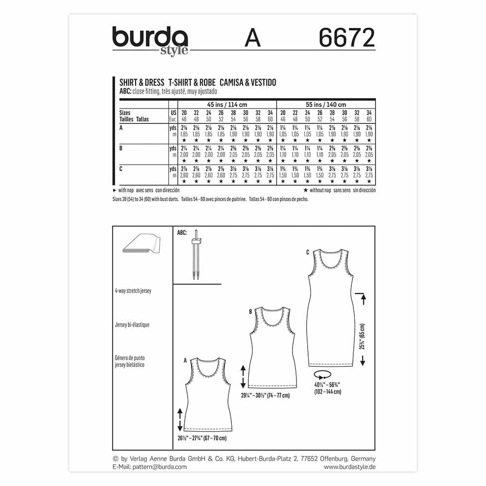 BURDA Shirt And Dress Sewing Pattern 6672