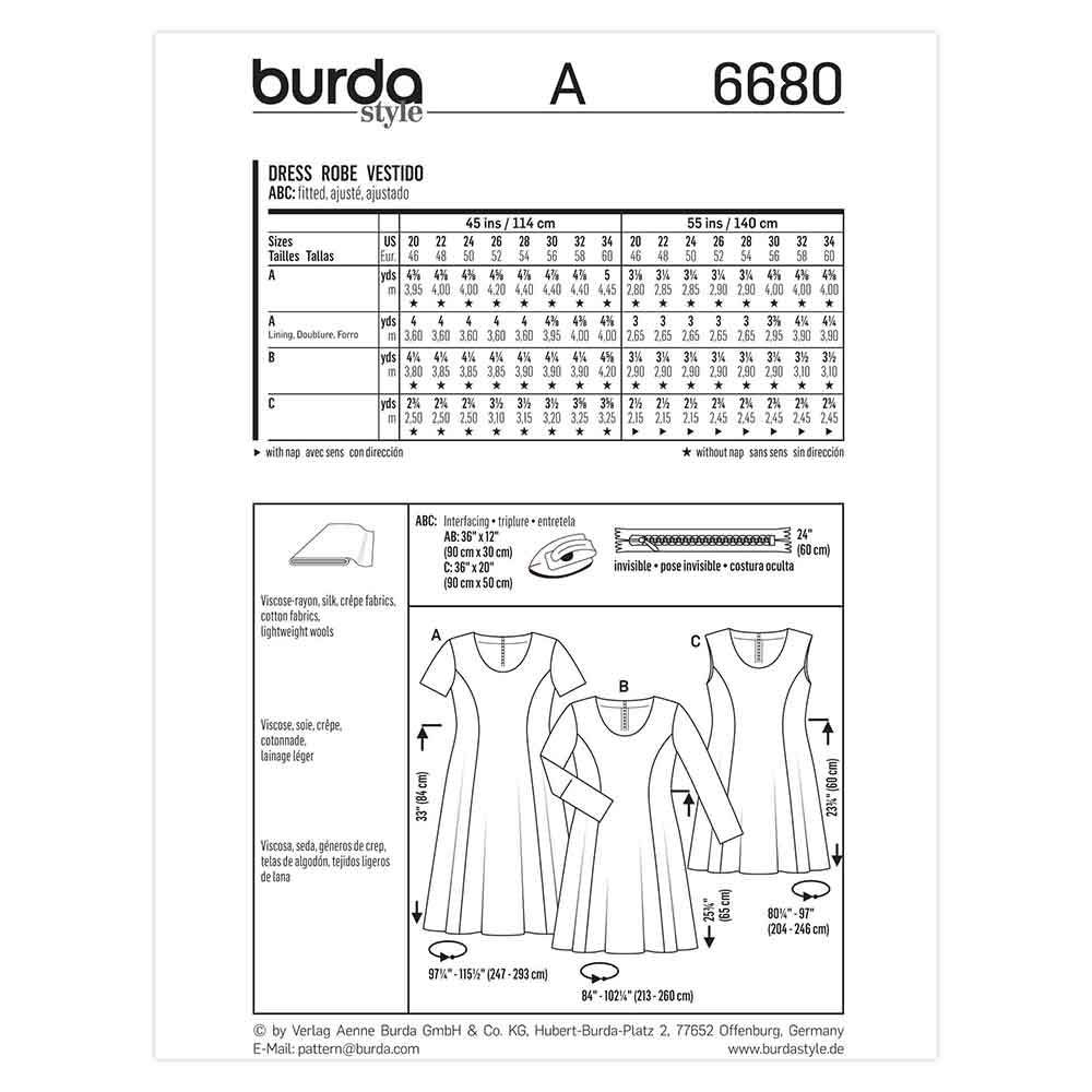 BURDA Dress Sewing Pattern 6680 Plus Sizes