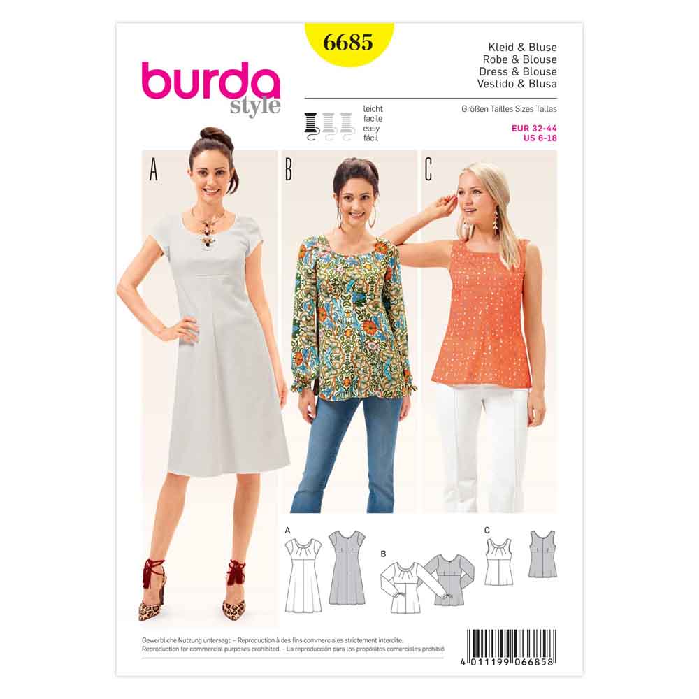 BURDA - 6685 Ladies Dress & Blouse
