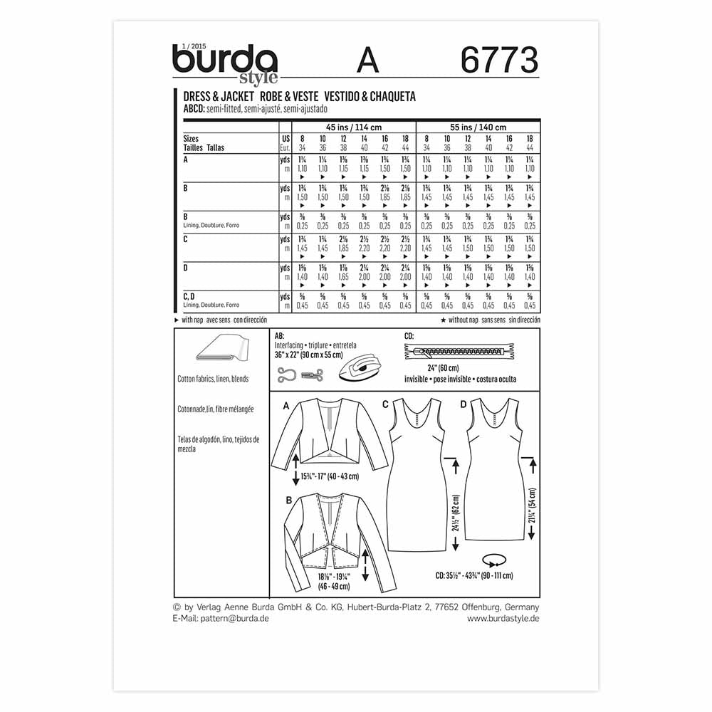 BURDA Sewing Pattern 6773 Dress And Jacket
