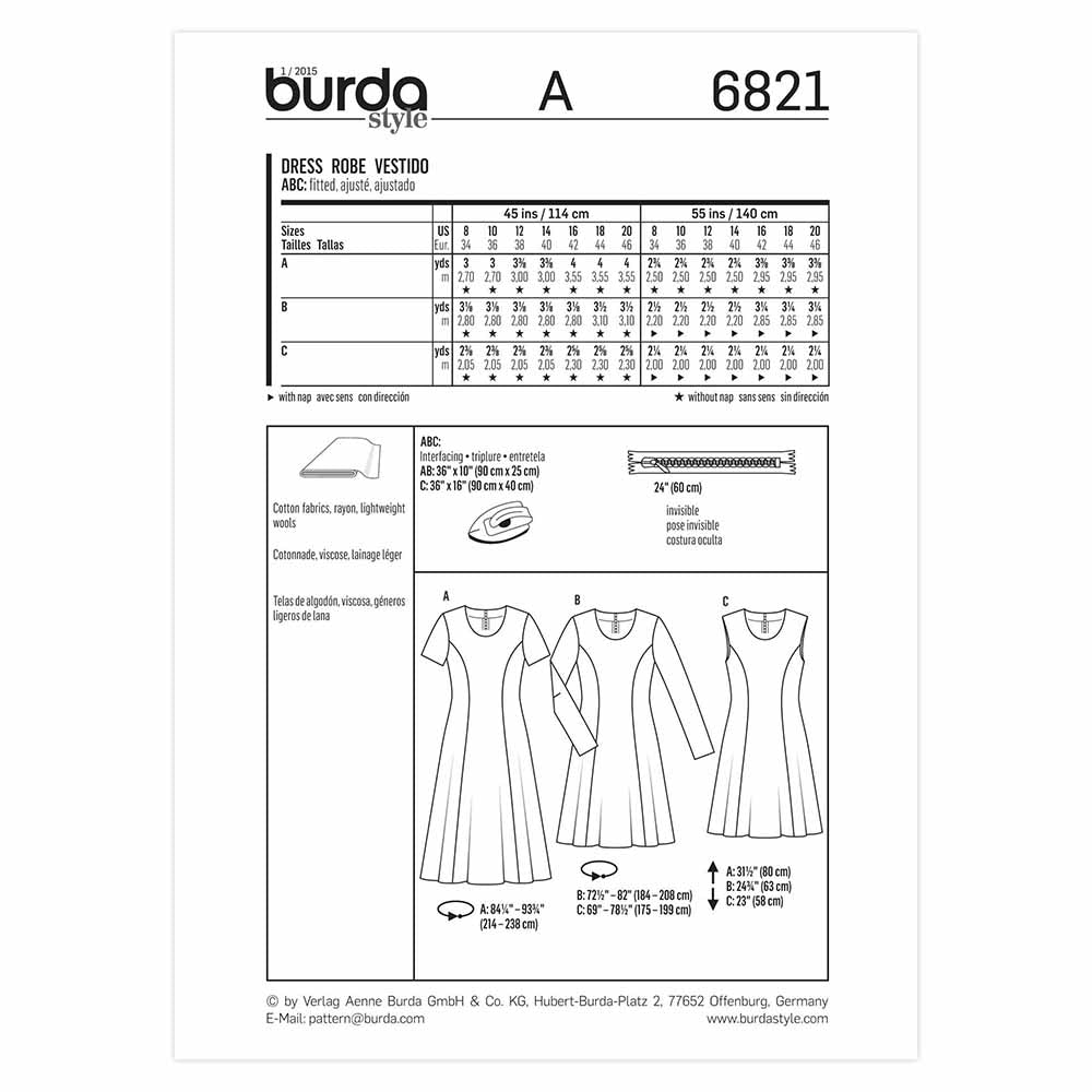 BURDA Sewing Pattern 6821 Dress