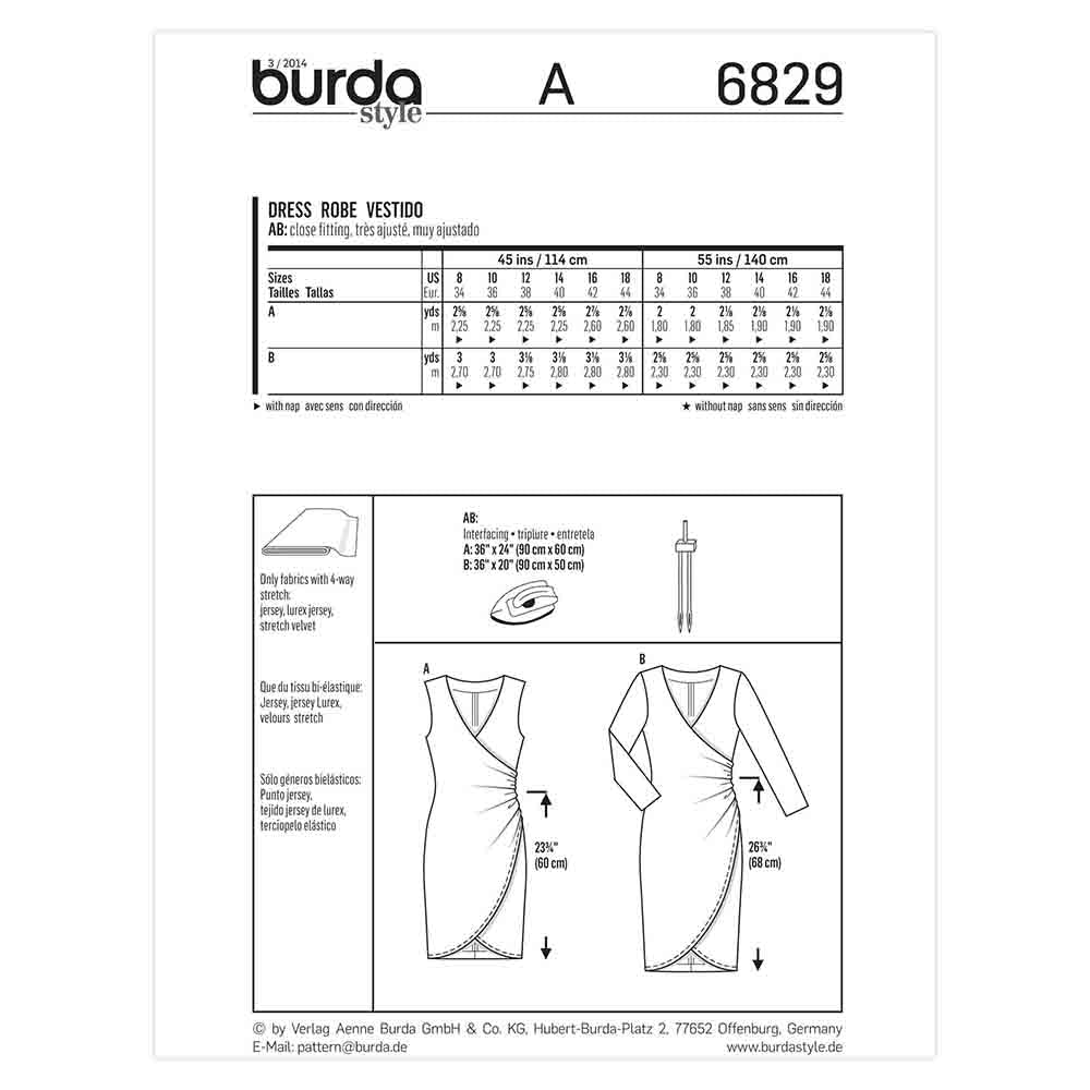 BURDA Sewing Pattern 6829 Wrap-Effect Knit Dress