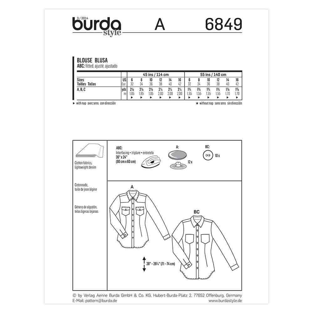 BURDA Sewing Pattern 6849 Youth Top