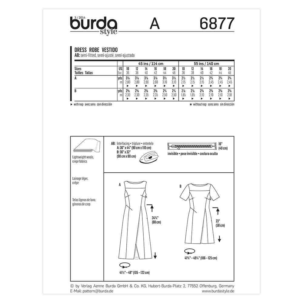 BURDA Sewing Pattern 6877 Sheath Or Maxi Dress