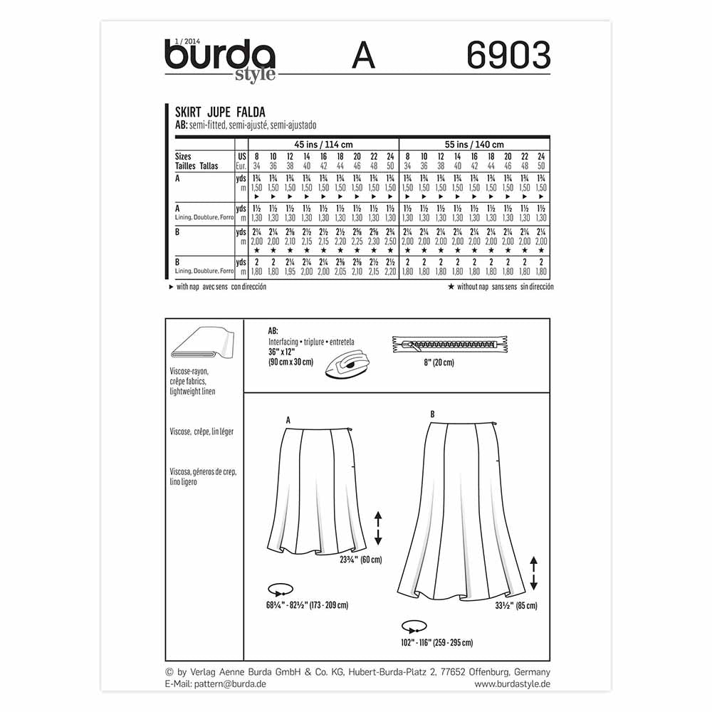 BURDA Sewing Pattern 6903 Women's Skirts Sizes 8–24