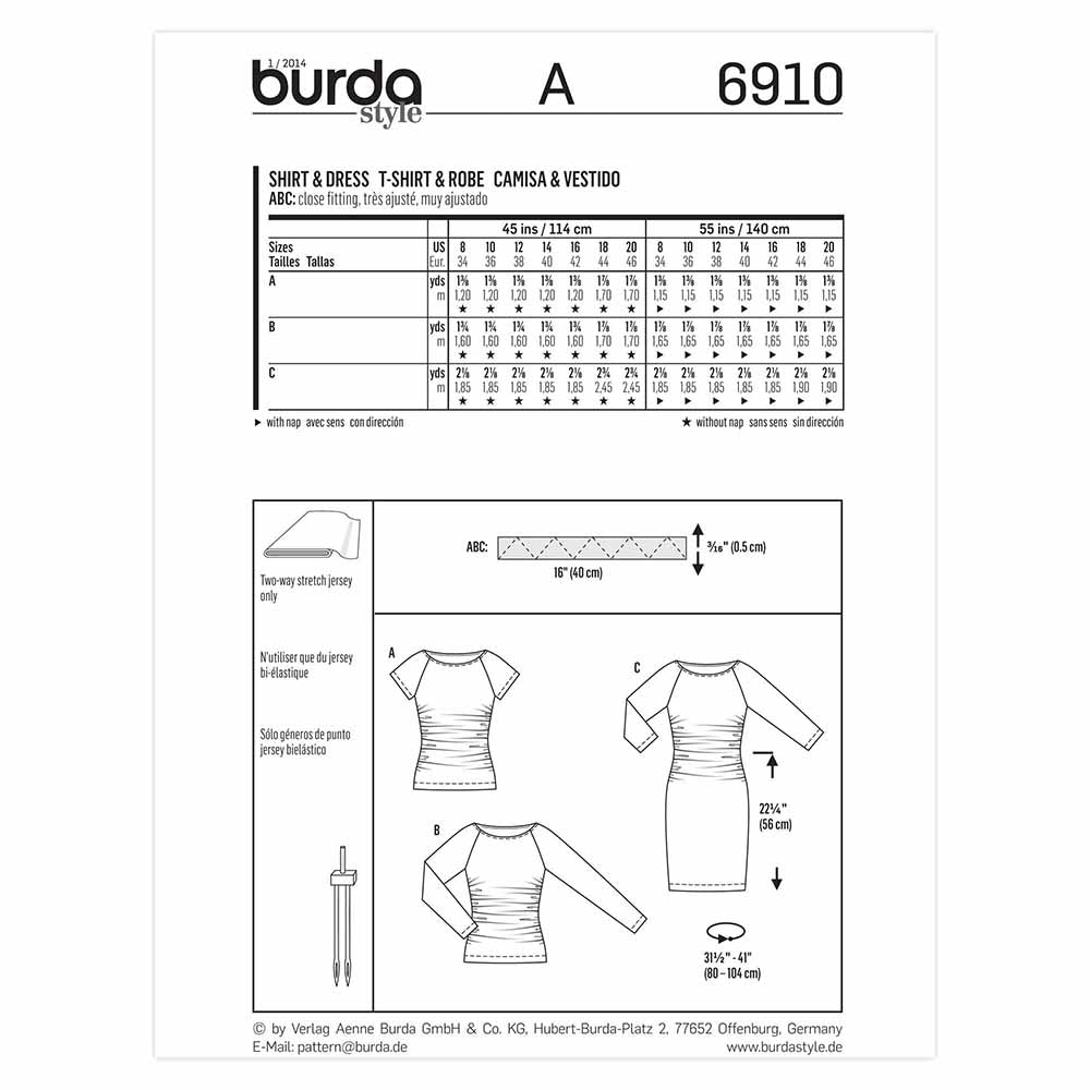 BURDA Sewing Pattern 6910 Women's Tops & Dress Sizes 8–20
