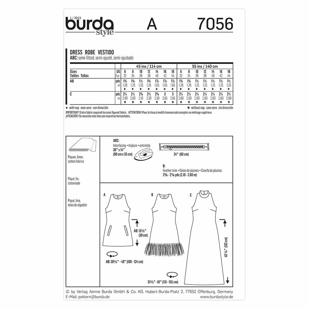 BURDA Sewing Pattern 7056 Women's 60s-Style Dress Sizes 6–18
