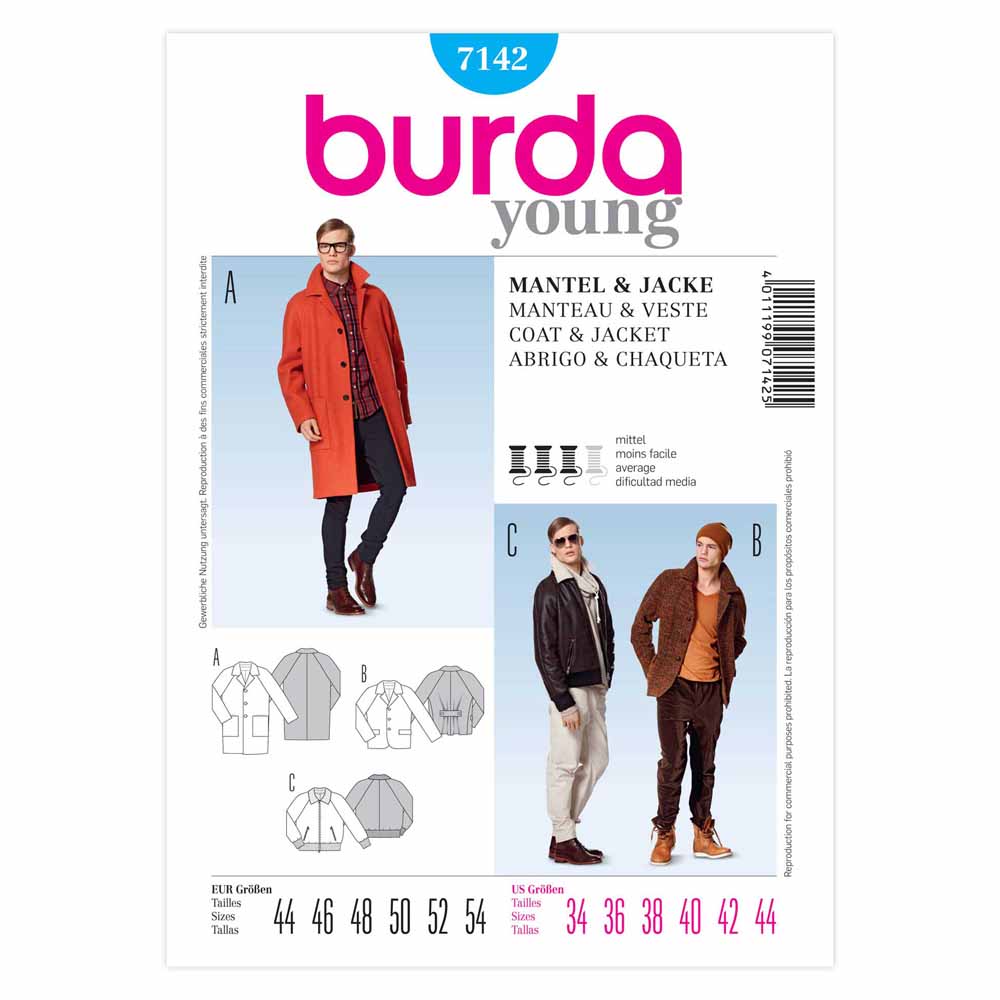 BURDA - 7142 Mens Coat/Dress