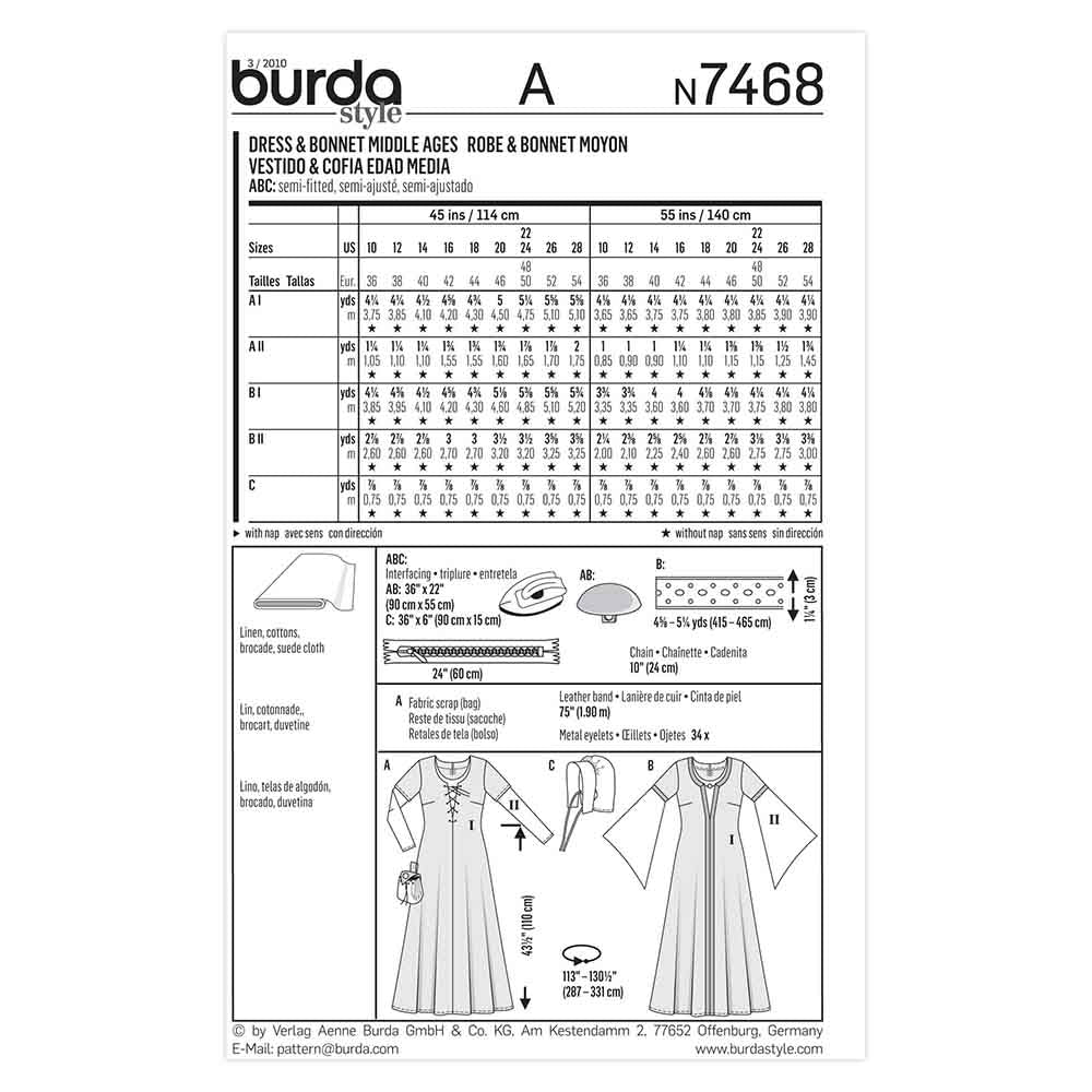 BURDA Sewing Pattern Pattern 7468 Costume Ladies-historical