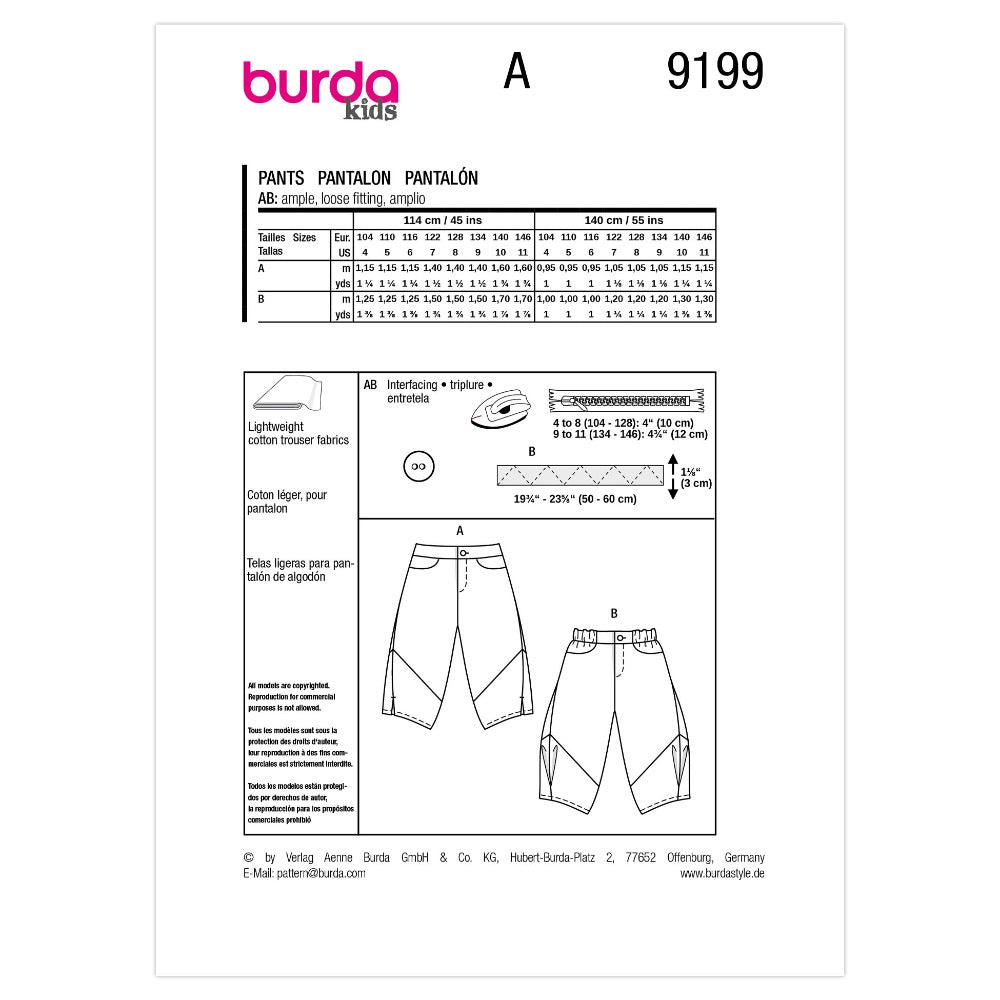 BURDA Sewing Pattern 9199 Children's Bloomers & Cardigan Set