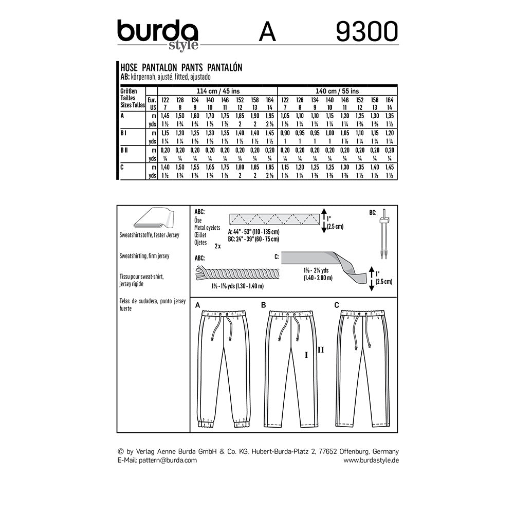 BURDA Sewing Pattern Pattern 9300 Jogging Pants With Elastic Waist