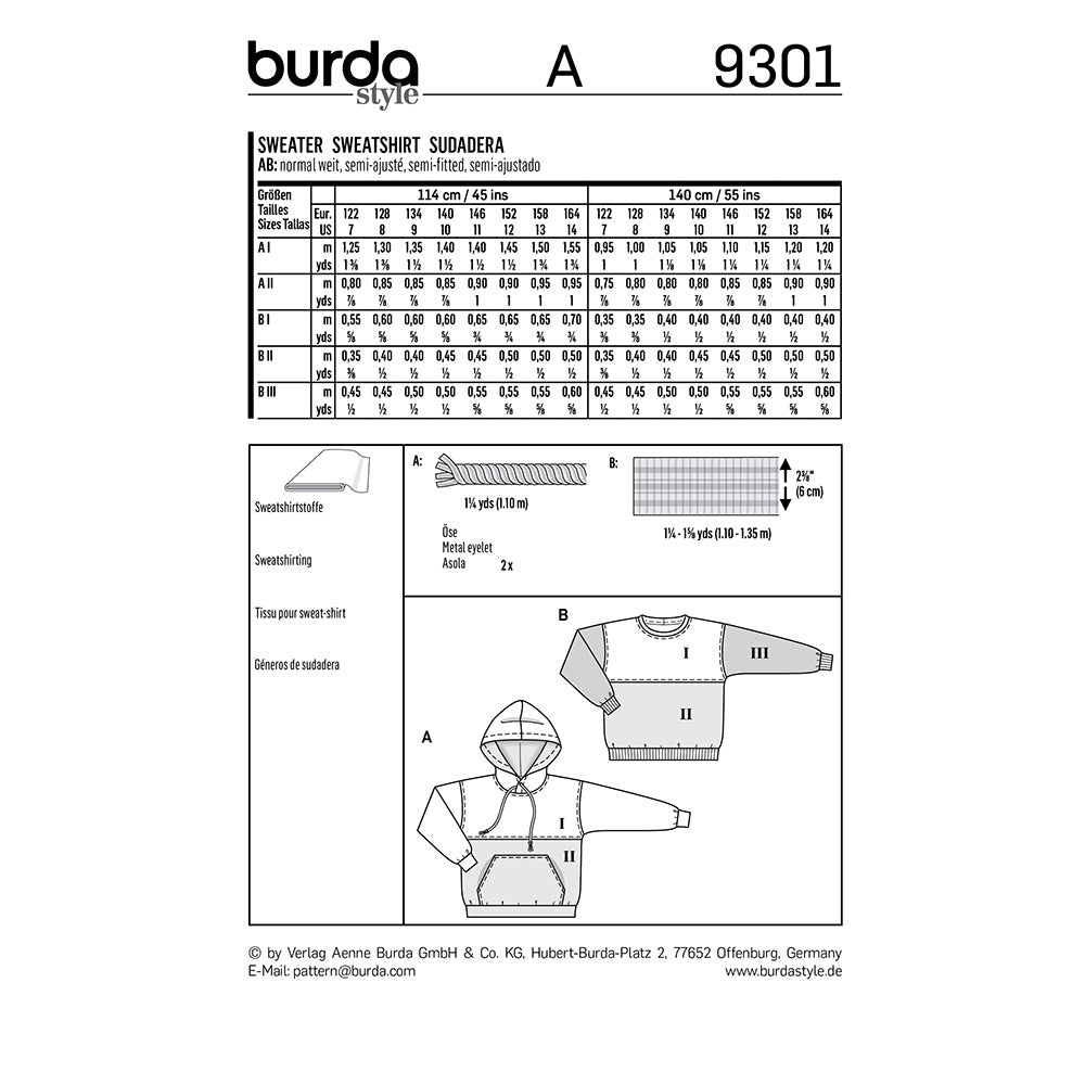 BURDA Sewing Pattern Pattern 9301 Hoodie