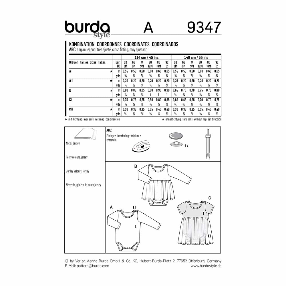 BURDA Sewing Pattern Pattern 9347 Child Unisex Baby