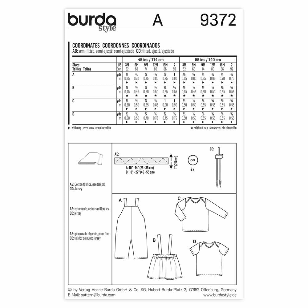 BURDA Sewing Pattern Pattern 9372 Child Coordinates