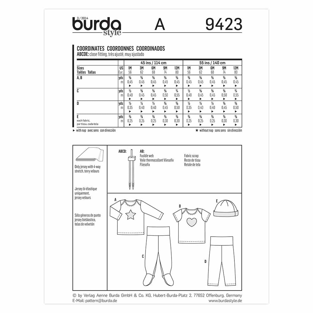 BURDA Kids Sewing Pattern 9423 Kids Coordinate Unisex