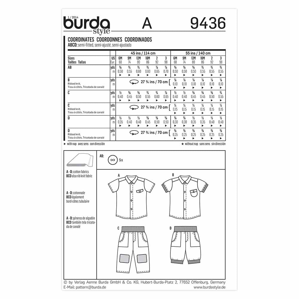 BURDA Kids Sewing Pattern 9436 Kids Coordinates