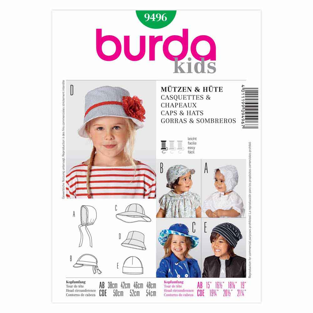 BURDA - 9496 Child Caps/Hats