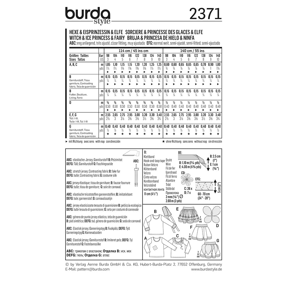 BURDA Carnival Sewing Pattern #2371 Witch / Ice Princess / Fairy
